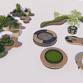Creative Tree Planter Designs With Various Shapes Wooden Structures And Green Plants 3d model