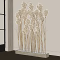 Tall Reed like Potted Plants in White Square Planter by Indoor Window with Curtain