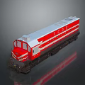 Red And White Train Model With Sleek Design And Reflective Surface On Gray Background 3d model