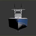 Blue Open Cockpit Boat With Fishing Rod Holders Seats And Outboard Motor
