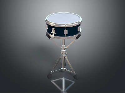Professional Snare Drum With Metal Stand Black Shell And White Drumhead 3d model