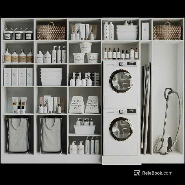 Modern Bathroom Cabinet Rack With Multi Tiered Storage For Toiletries Bottles And Washing Machine 3d model 