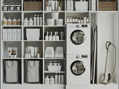 Modern Bathroom Cabinet Rack With Multi Tiered Storage For Toiletries Bottles And Washing Machine 3d model