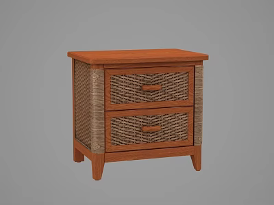 Rustic Wooden Bedside Table With Woven Drawer Fronts And Sturdy Solid Legs 3d model