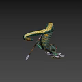 Dragon Like Game and Movie Character With Serpentine Body Holding Spear And Armored Details