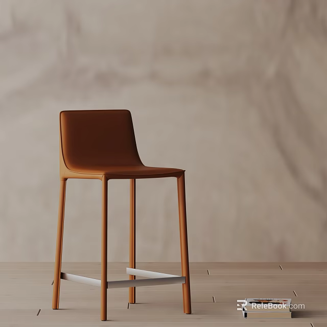Modern Brown Leather Bar Stool With Sleek Metal Legs And Backrest Design 3d model 