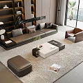 Modern Elegant Leather Sofa And Coffee Table Set With Armchair Fluffy Rug And Natural Light