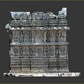 Ancient Temple Scenery With Multi Tiered Structure Intricate Carvings Snow Covered Dark Background Reflection