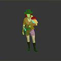 Woman Wearing Cowboy Hat Leather Armor Arm Guard Shorts And Brown Boots