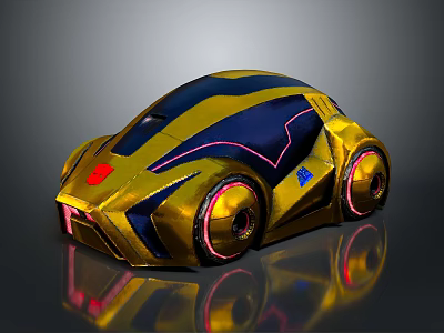 Futuristic Sports Car With Gold Blue Body Streamlined Design And Illuminated Wheels Red Blue Emblems 3d model