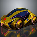 Futuristic Sports Car With Gold Blue Body Streamlined Design And Illuminated Wheels Red Blue Emblems