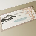 Square Carpet with Traditional Chinese Landscape Painting Mountains Bamboo and Water Elements