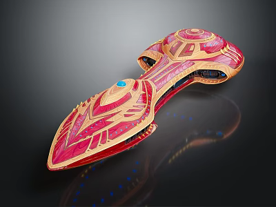 Futuristic Red And Gold Cosmic Spaceship With Ornate Patterns For Interstellar Travel 3d model