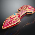 Futuristic Red And Gold Cosmic Spaceship With Ornate Patterns For Interstellar Travel