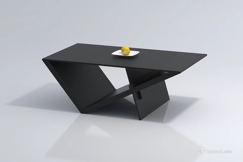 Modern Black Coffee Table With Geometric Structure And Fruit On Plate 3d model 