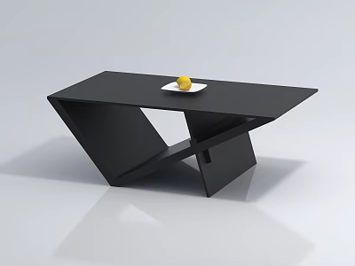 Modern Black Coffee Table With Geometric Structure And Fruit On Plate 3d model
