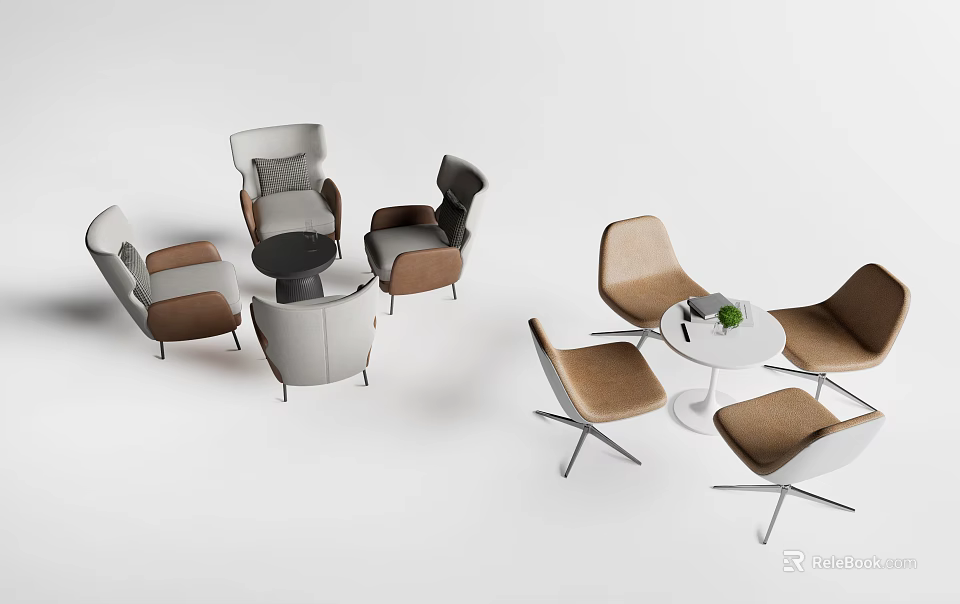 Modern Elegant Table and Chair Set With Neutral Tones and Sleek Design 3d model