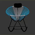 Woven Blue And White Leisure Rocking Chair With Black Frame And Cushion
