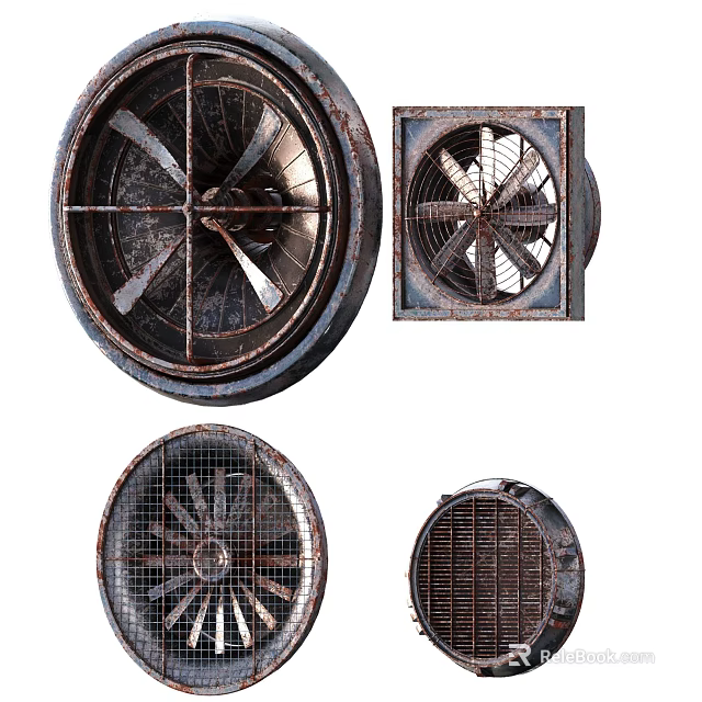 Industrial Equipment Different Types of Metal Industrial Fans with Blades and Grilles 3d model 