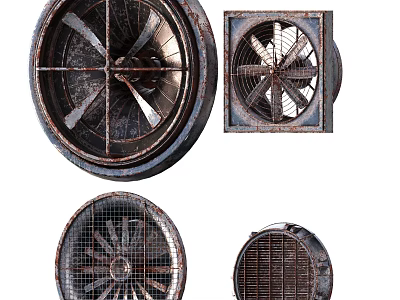 Industrial Equipment Different Types of Metal Industrial Fans with Blades and Grilles 3d model