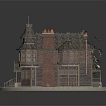 Cartoon Style Fantasy House With Towers Curved Roof Round Windows And Wooden Steps On Circular Base