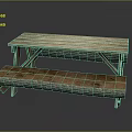 Rustic Wooden Outdoor Table with Attached Bench for Garden Patio Use