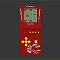 Red Game Boy Classic Handheld Gaming Device With Block Game Display And Yellow Direction Pad