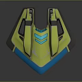 Futuristic Yellow And Blue Spaceship Exterior With Aerodynamic Design For Cosmic Exploration