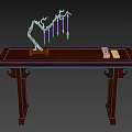 Chinese Style Wooden Table with Ornamental Branch Hanging Decorations and White Box Papers
