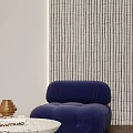Cozy Home Theater Interior Design With Curved Sofa Bookshelf Wall Projector And Blue Accent Chair