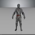 Medieval Knight Armor With Silver Metallic Shine And Red Sash Standing On Dark Background
