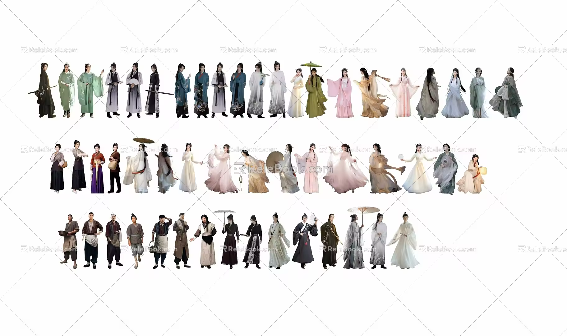 New Chinese-style multi-person ancient costume characters 3d model