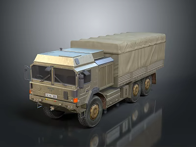 Olive Green Military Truck With Canvas Covered Cargo Bed And Multi Wheel Design 3d model
