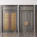 Double Doors With Dark Wood Finish And Intricate Golden Carvings Traditional Design