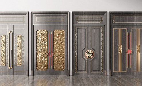 New Chinese style double door double door copper door 3d model