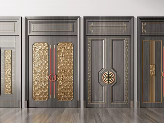 New Chinese style double door double door copper door 3d model