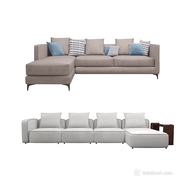 Comfortable Modern Sectional Sofa With Multiple Pillows Neutral Fabric And Modular Layout 3d model