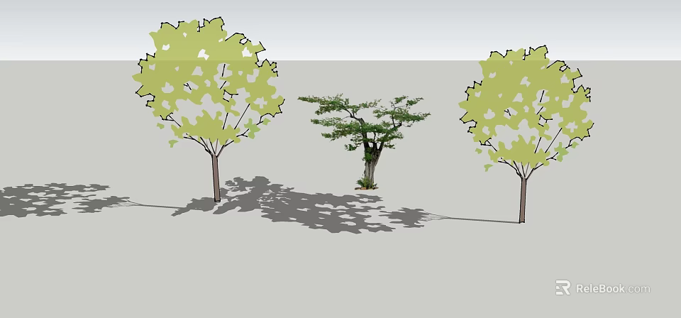 Three Arbor Trees With Lush Green Leaves And Natural Shadows In Outdoor Setting 3d model 