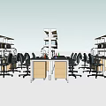 Modern Office Workspace Featuring Multiple Desks Shelves And Ergonomic Chairs 3d model