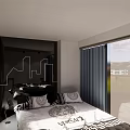 Modern Hotel Room Interior Featuring Loft Style Work Desk Ergonomic Chair and Large Windows