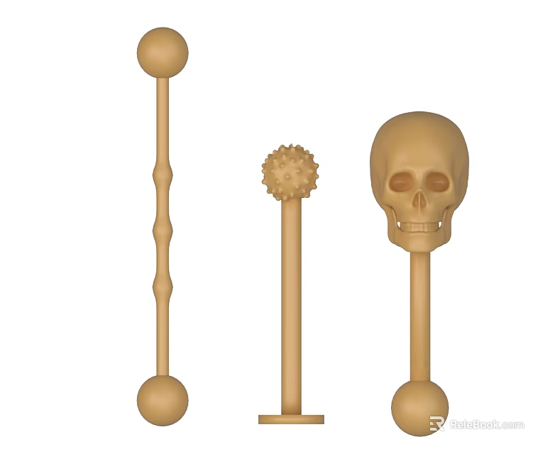 Swing Door With Skull Decorative Handle And Wooden Stick Accessories Design 3d model 
