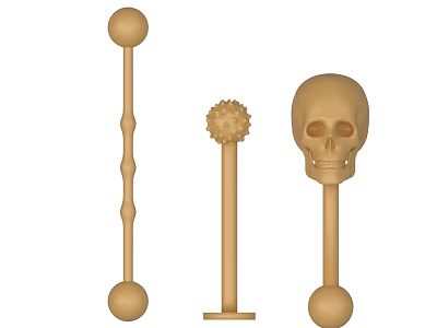 Swing Door With Skull Decorative Handle And Wooden Stick Accessories Design 3d model