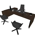 Modern Wooden Office Desk With Computer Monitor Desk Lamp And Gray Chairs