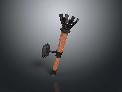 Wall Mounted Wooden Pole Stand with Black Top Structure for Home Decor Accessory 3d model
