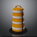 Orange And White Striped Traffic Barrel With Orange Handle And Black Base