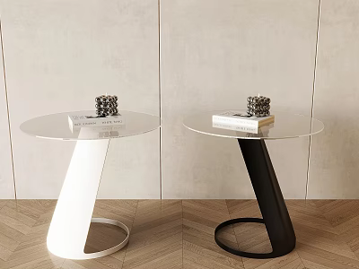 White and Black Side Tables with Circular Top Curved Base and Books Decorative Items 3d model