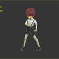 3D Character Model With Purple Short Hair White Shirt Black Suspender Shorts Standing Pose