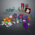 Halloween Themed Building Block Scene Components With Pumpkin Lanterns Ghost Decorations And Tombstone Figures