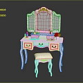 Classic White Dressing Table With Triple Mirror Carved Details And Matching Stool