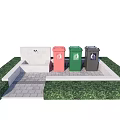 Public Facility With Colorful Recycling Bins Hand Washing Station And Grass Area